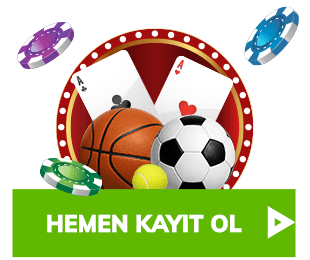 Basketbol topu, futbol topu, tenis topu, kartlar ve çipler bulunan banner
